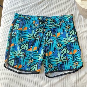 Sundek Men’s Blue Tropical Palm Print Bright Board Shorts Swim